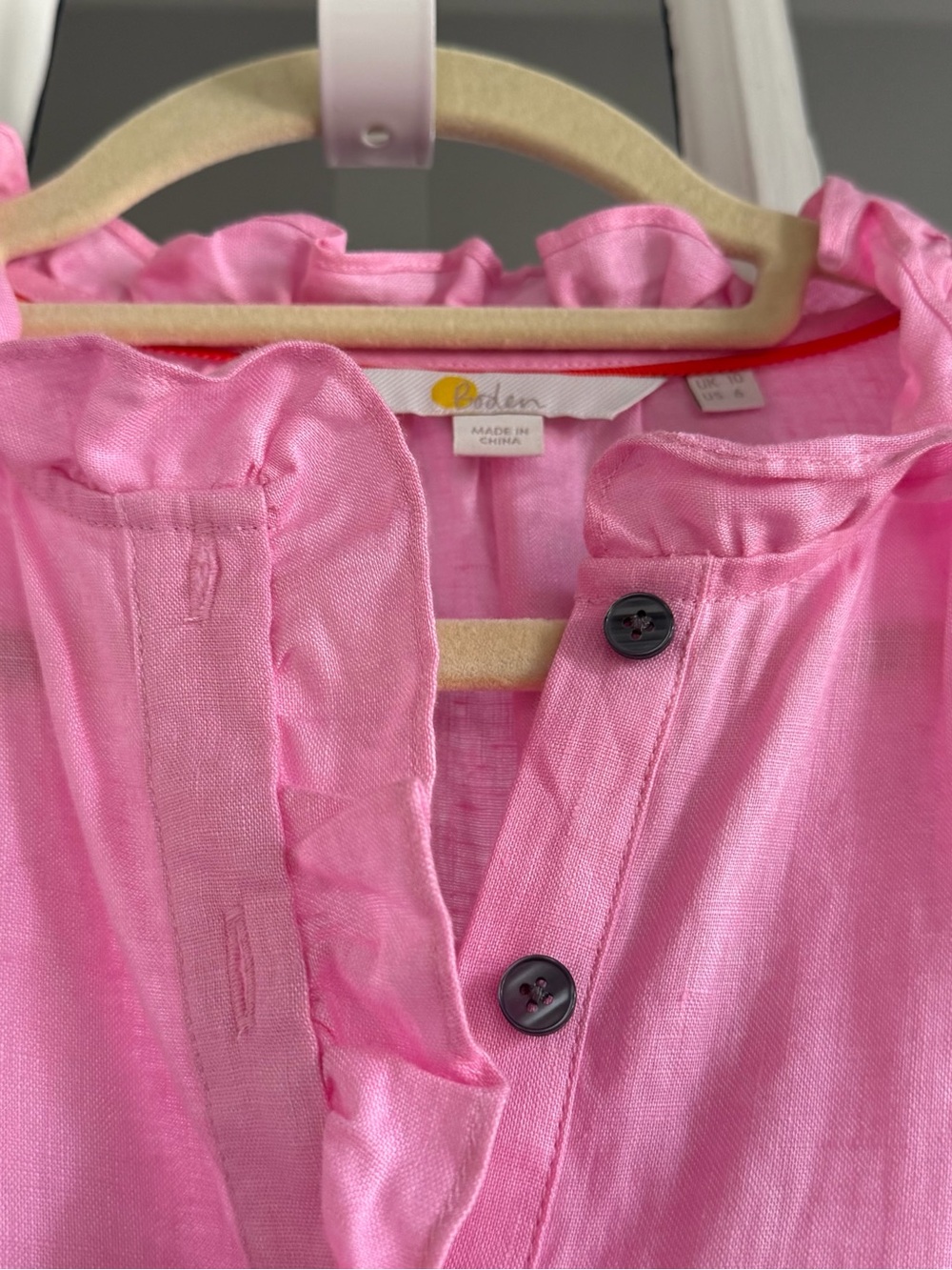 Boden Pink Ruffled Collar Button-Front Top - Picture 5 of 9